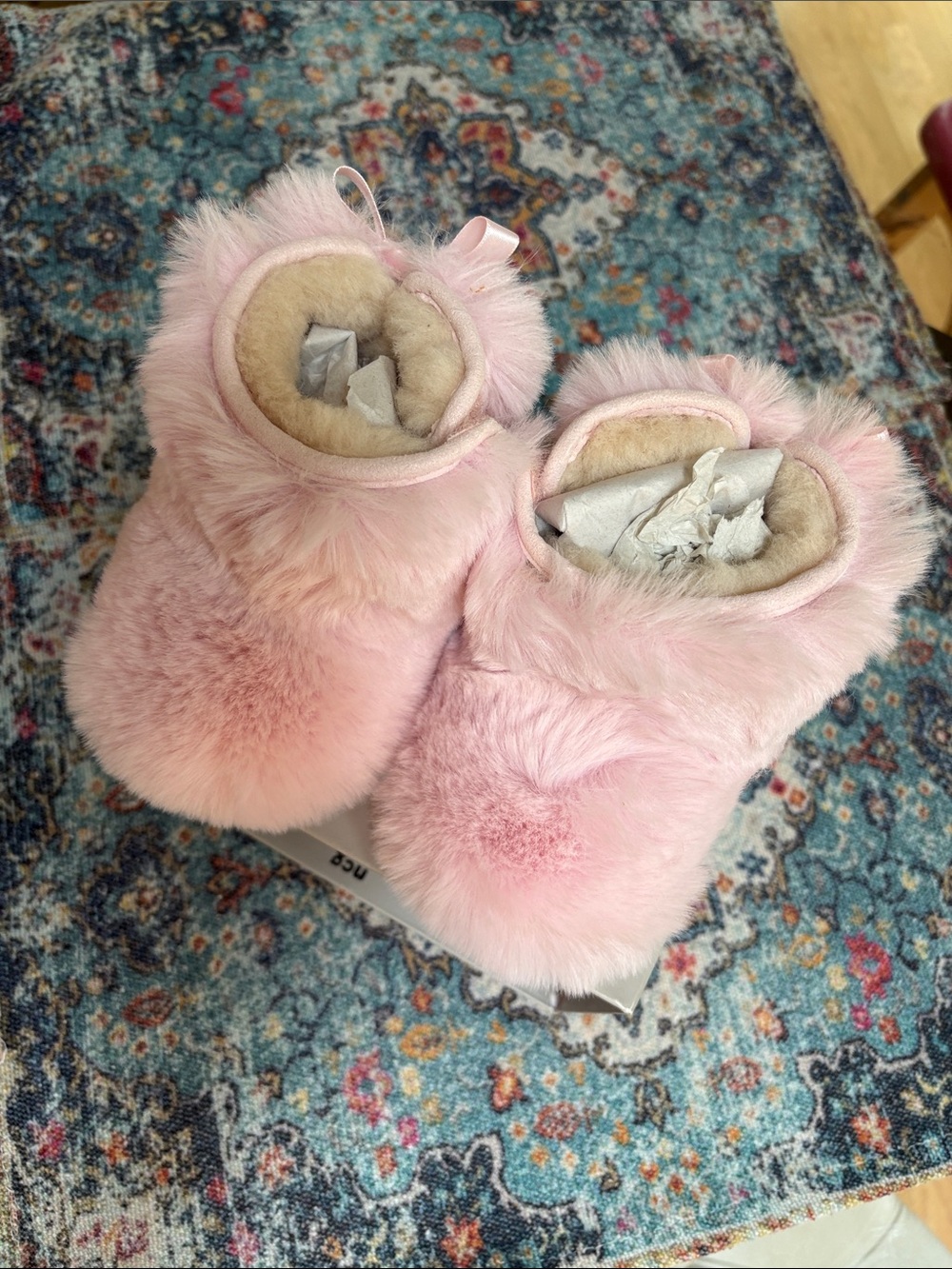 UGG Kids Pink Furry Pom-Pom Mittens